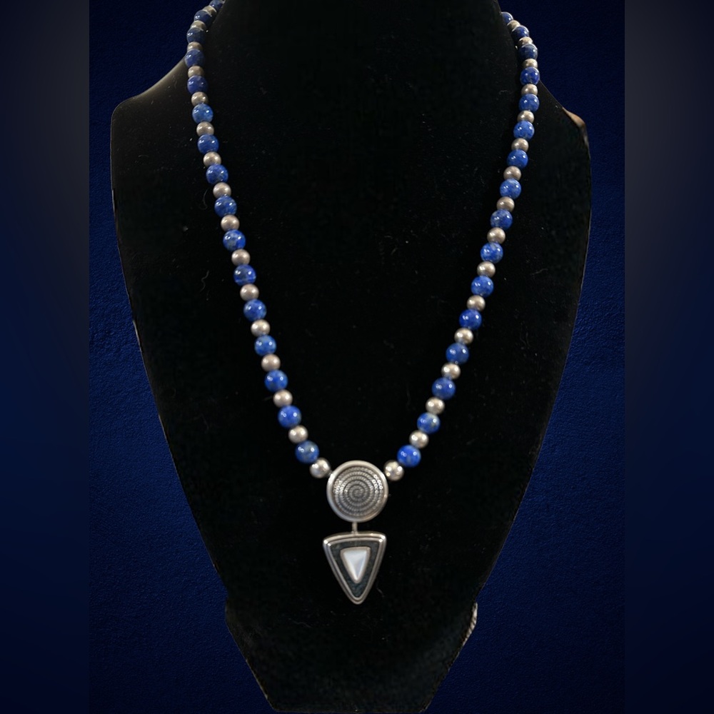 Carolyn Pollack Relios Sterling Necklace w/Enhancer-Denim Lapis & SS Beads–CP925